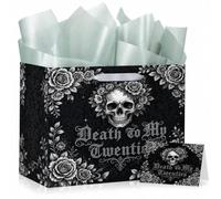 Gothic 30th Birthday Gift Bag with Tissue Paper and Card, Skull Motif