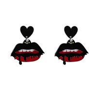 Gothic Acrylic Vampire Lip Stud Earrings for Women Black Heart Punk Pendant Jewelry Halloween Party Accessories Gifts, M, Acrylic, No Gemstone