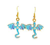 Gothic Alternative Drop Earrings - Dark Aesthetic Jewellery - Gold Tone Halloween & Witchy Earrings (Blue Dragon)