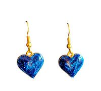Gothic Alternative Drop Earrings - Dark Aesthetic Jewellery - Gold Tone Halloween & Witchy Earrings (Blue Glitter Heart)