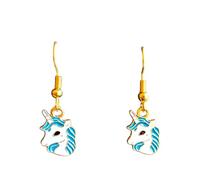 Gothic Alternative Drop Earrings - Dark Aesthetic Jewellery - Gold Tone Halloween & Witchy Earrings (Blue Unicorn Head)