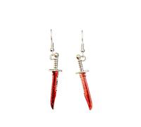 Gothic Alternative Drop Earrings - Dark Aesthetic Jewellery - Silver Tone Halloween & Witchy Earrings (Bloody Knife)