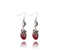 Gothic Anatomical Heart Earrings - Red Heart and Crescent Moon Dangle Earrings - Alternative Jewelry for Halloween Party Concert Outfits
