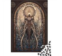 Gothic Angel Stained Glass Art Jigsaw Puzzles Puzzle for Adults Kids. 1000 Piece Whimsical Challenge Toy Educational Games Home Decoration for Educational Games Gifts 70x50cm/1000pcs