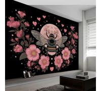 Gothic Animals Bees Flowers Moon Non-Woven Wall Mural 350W x 256H cm, Celestial Elements Premium Photo Wallpaper Art Print - Bedroom Wall Mural Decoration Poster Picture Wallpaper Modern Design