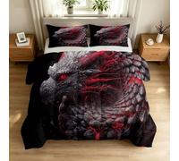 Gothic Animals Duvet, Coverless Duvet Double 7.5 Tog, Easycare Reversible 3D Magic Dragon Comforter Set for All Season, Hypoallergenic Machine Washable Quilt 200 x 200 cm, Black