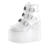 Gothic Ankle Boots For Women Motorcycle Boots Platform Wedge Boots Pumps Autumn Ladies Belt Round Lolita Punk Shoes(White,4.5 UK)