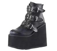 Gothic Ankle Boots For Women Motorcycle Boots Platform Wedge Boots Pumps Autumn Ladies Belt Round Lolita Punk Shoes(Black,7 UK)