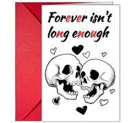 Gothic Anniversary Card for Husband or Wife - "Forever Isn't Long Enough" Skeleton Love Greeting Card - Funny Valentine’s Day Note Cards with Red Envelope for Boyfriend Girlfriend Couples Lovers