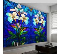 Gothic Architecture Style Floral Panoramic Wall Mural, Custom Photo Wallpaper, Non-Woven Premium Fleece Large Wall Mural W400 x H280 cm for Living Room Bedroom Home Decoration TV Backdrop, Navy Blue