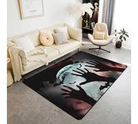 Gothic Area Rug 100x150 cm, Hand Halloween Bats Rugs for Living Room Night Moon Silhouette Washable Rug, Spooky Dark Shadows Carpet Indoor Floor Mat