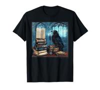 Gothic Art Raven Sitting On A Stack Of Old Books T-Shirt