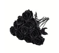 Gothic Artificial Roses, Deep Red and Black, Realistic Silk Flowers for Halloween, Gothic Decor (Black)