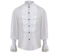 Gothic Attire for Men Pirate Vampire Colonial Renaissance Steampunk Costume Shirt (S White)