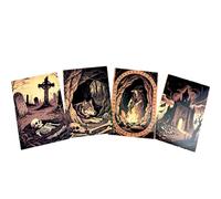 Gothic Autumn Postcard Set - 4 Dark Magic Academia Art Prints with Haunted Houses, Skeleton Trees & Victorian Figures | Vintage Gothic Stationery or Wall Art Décor (Illustration Witch Skeletons 3)