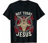 Gothic Baphomet Goat Rose Kawaii T Shirt Not Today Jesus Gift for A Satanic Atheist Halloween Graphic Art Tees Harajuku T Shirt(XX-Large)