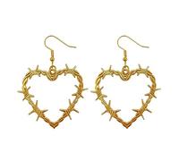 Gothic Barbed Wire Thorn Heart Earrings for Women Gold Silver Heart Thorns Dangle Drop Earrings Punk Style Funny Metal Mesh Large Heart Vocal Concert Earrings Halloween Jewelry for Women and Men
