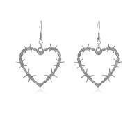 Gothic Barbed Wire Thorn Heart Earrings Gold Silver Heart Thorn Earrings Punk Style Large Heart Rose Earrings Metal Mesh Dangle Drop Earrings Halloween Jewelry for Women and Men, Zinc, copper