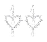 Gothic Barbed Wire Thorn Heart Earrings Punk Metal Thorns Heart Mesh Earrings for Women Men, Metal, metal