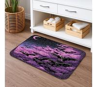 Gothic Bat and Moon Quick Dry Bath Mat, Violet Clouds Absorbent Non Slip Shower Mat, Halloween Flannel Washable Bath Rugs for Bathroom Toilet Restroom Decorative 20x32 Inch