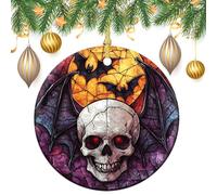 Gothic Bat And Skull Halloween Horror Christmas Tree Hanging Ornaments,2 Pieces, 7.2CM Round Double-Sided