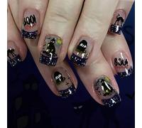 Gothic Bat Black Glittering Artificial Nails 24Pcs Halloween Press On Nails With ABS Easy To Apply For Women Party Gothic Nail Designs