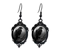 Gothic Bat Cameo Earrings Vintage Witch Dangle Earrings Punk Dark Raven Earrings Halloween Jewelry Accessories for Women, L Size, Metal, No Gemstone