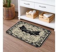 Gothic Bat Design Bath Mat, Vintage Ornate Black and Cream Absorbent Non Slip Shower Rug, Autumn Halloween Memory Foam Washable Bathroom Decor 16x24 Inch