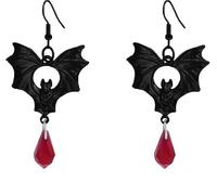 Gothic Bat Earrings for Women Punk Style Red Black Crystal Bat Drop Dangle Earrings Goth Vampire Earring Halloween Jewelry Witch Costume Accessories for Women, 4 cm, Zinc, No Gemstone