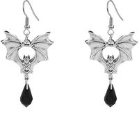Gothic Bat Earrings for Women Punk Style Red Black Crystal Bat Drop Dangle Earrings Goth Vampire Earring Halloween Jewelry Witch Costume Accessories for Women, 4 cm, Zinc, No Gemstone
