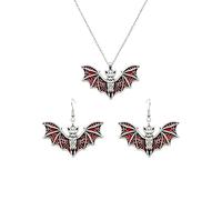 Gothic Bat Earrings Necklace Set for Women Vampire Halloween Jewelry | Vintage Goth Dark Bat Earrings Black Pendant Necklaces Mystic Witch Victorian Halloween Vampire Emo Costume Jewelry Gifts