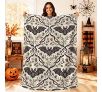 Gothic Bat Floral Damask Pattern Halloween Throw Blanket 40x60 Inch