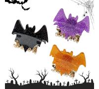Gothic Bat Hair Clips 3-Pack - Halloween Black Bat Headwear, Acrylic Non-Slip Claw Clips for Women Girls Cosplay, Party Gifts (Black/Purple/Gold)