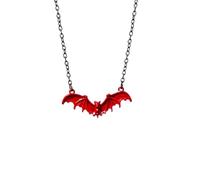 Gothic Bat Necklace Punk Cool Black Vampire Flying Bats Animal Wing Red Crystal Gem Beads Silver Chain Necklace for Women Men Goth Halloween Cosplay Party Clothing Hip Hop Fashion Jewelry Gifts, M