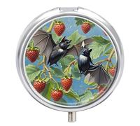 Gothic Bat Pill Organizer Travel Pill Box 3 Compartment Daily Round Medicine Container with Mirror Weekly Portable Pill Dispenser Cases for Purse Pocket