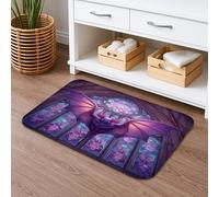 Gothic Bat Quick Dry Bath Mat, Violet Stained Glass Absorbent Non Slip Shower Mat, Medieval Memory Foam Washable Bath Rugs for Bathroom Toilet Restroom Decorative 16x24 Inch