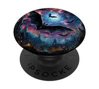 gothic bat spooky bats in front of moon at night PopSockets Adhesive PopGrip