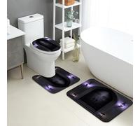 Gothic Bathroom Mat Sets 3 Piece, Dark Door Lanterns Absorbent Non Slip Toilet Rugs U Shaped Washable, Spooky Quick Dry Memory Foam Bathroom Rug Set