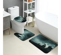 Gothic Bathroom Mat Sets 3 Piece, Dark Raven Silhouette Absorbent Non Slip Toilet Rugs U Shaped Washable, Haunted Night Quick Dry Memory Foam Bathroom Rug Set