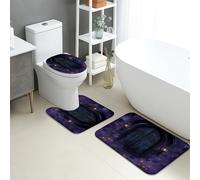 Gothic Bathroom Mat Sets 3 Piece, Dark Violet Door Abstract Absorbent Non Slip Toilet Rugs U Shaped Washable, Mysterious Quick Dry Memory Foam Bathroom Rug Set