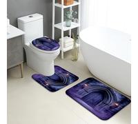 Gothic Bathroom Mat Sets 3 Piece, Mysterious Dark Door Absorbent Non Slip Toilet Rugs U Shaped Washable, Medieval Style Quick Dry Memory Foam Bathroom Rug Set