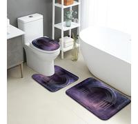 Gothic Bathroom Mat Sets 3 Piece, Mystical Stone Arch Absorbent Non Slip Toilet Rugs U Shaped Washable, Medieval Castle Quick Dry Memory Foam Bathroom Rug Set