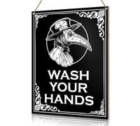 Gothic Bathroom Wall Hanging Sign Decor, Plague Doctor Wash Your Hands, Goth Toilet Powder Room Decor Guest Bathroom Wooden Signs Halloween Wall Decor, Gift for Gothic Lovers
