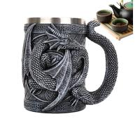 Gothic Beer Tankard - 3D Medieval Dragon Mug, Fantasy Coffee Stone, Stainless Steel Tankard for Dragon Fans, Gothic Cup, Collector's Decoration for Medieval Themes and Events