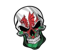 Gothic Biker SKULL Design with Welsh Wales CYMRU Flag Motif Vinyl Car Bike Sticker Decal 110x75mm