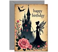 Gothic Birthday Card - Fairy Castle Rose Design - Large A5 Size