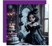 Gothic Birthday Card for Girls Her Women Ladies Cute Tim Burton Girl 145 x 145mm