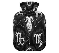 Gothic Black and White Skull Constellation hot Bottle Water Bag with Soft Cover, 1L Water Bag for Sore Muscle,Sore Muscle,Bolsa Caliente para Dolores musculares