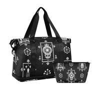 Gothic Black Astrology Tarot Large Travel Duffel Luggage Weekend Bags with Adjustable Strap for Trekking, Large Capacity, Gothic Black Astrological Tarot, 1 Size, Gothic Black, Gothic black