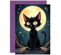 Gothic Black Cat Greeting Card - Large A5 Size - Tim Burton Style Cat Design